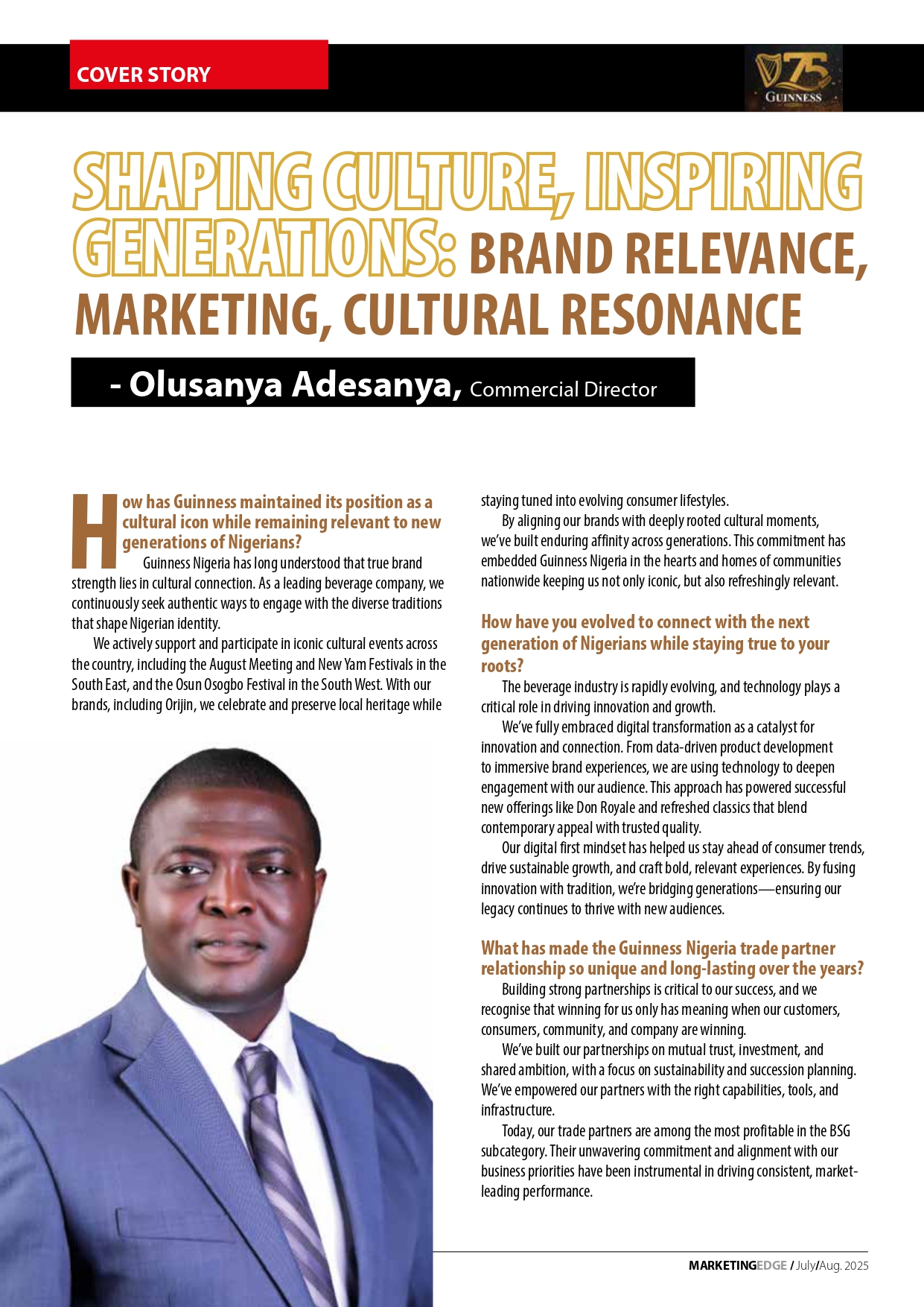 Brand relevance, marketing, cultural resonance – Olusanya Adesanya, Commercial Director of Guinness Nigeria Plc